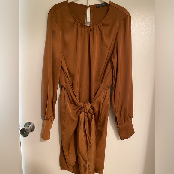 Long Sleeve Satin Tie Waist Dress - Picture 4 of 6